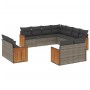 Set Divani da Giardino 11 pz con Cuscini in Polyrattan Grigio