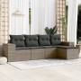 Set Divano da Giardino 5 pz con Cuscini Grigio in Polyrattan