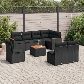 Set Divani da Giardino 9 pz con Cuscini Nero in Polyrattan