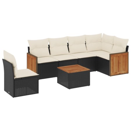 Set Divani da Giardino con Cuscini 7pz Nero Polyrattan