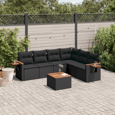 Set Divani da Giardino con Cuscini 7pz Nero Polyrattan