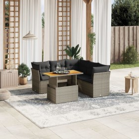 Set Divano da Giardino 5 pz con Cuscini Grigio in Polyrattan