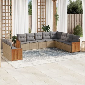 Set Divano da Giardino 10 pz con Cuscini Beige in Polyrattan