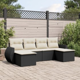 Set Divano da Giardino 6 pz con Cuscini Nero in Polyrattan