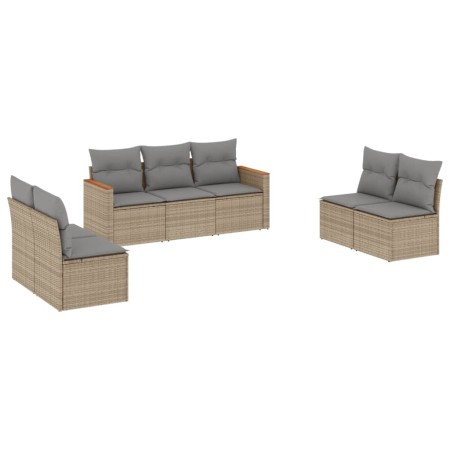 Set Divani da Giardino 7 pz con Cuscini Beige in Polyrattan