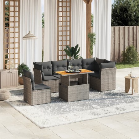 Set Divani da Giardino 7 pz con Cuscini Grigio in Polyrattan