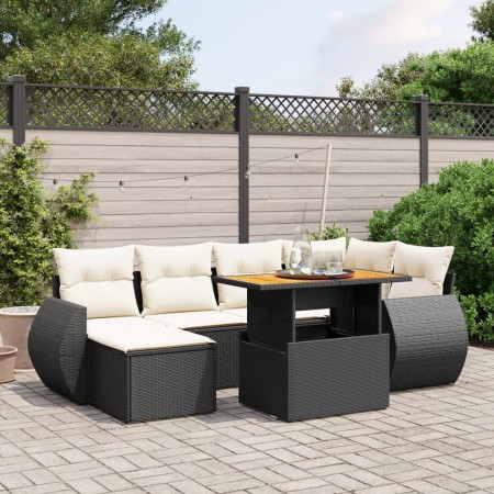 Set Divani da Giardino con Cuscini 7pz Nero Polyrattan