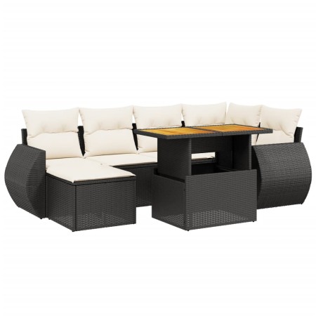 Set Divani da Giardino con Cuscini 7pz Nero Polyrattan