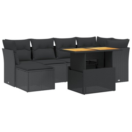 Set Divani da Giardino con Cuscini 7pz Nero Polyrattan