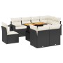 Set Divani da Giardino 9 pz con Cuscini Nero in Polyrattan