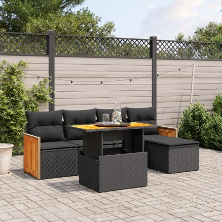 Set Divano da Giardino 6 pz con Cuscini Nero in Polyrattan