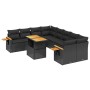 Set Divani da Giardino 9 pz con Cuscini Nero in Polyrattan