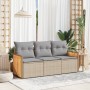 Set Divano da Giardino 3 pz con Cuscini Beige in Polyrattan