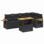 Set Divano da Giardino 6 pz con Cuscini Nero in Polyrattan