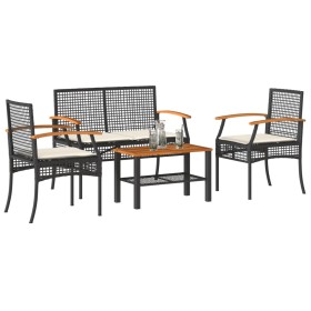 Set Divani da Giardino 4 pz con Cuscini Nero in Polyrattan