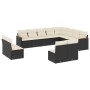 Set Divani da Giardino 12 pz con Cuscini Nero in Polyrattan