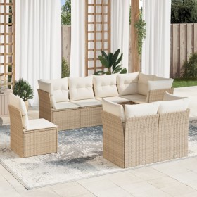 Set Divano da Giardino 8 pz con Cuscini Beige in Polyrattan