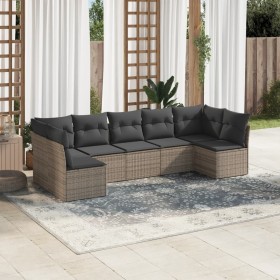 Set Divani da Giardino 7 pz con Cuscini Grigio in Polyrattan