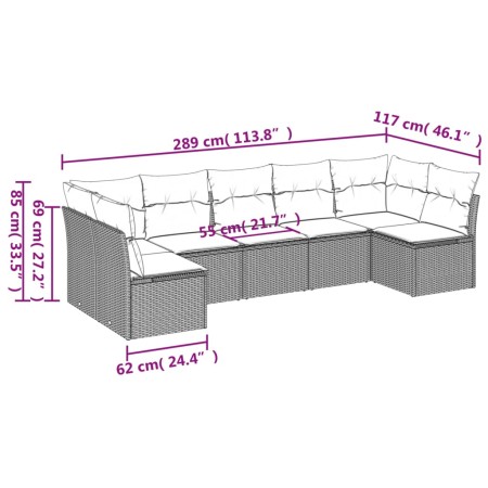 Set Divani da Giardino 7 pz con Cuscini Grigio in Polyrattan