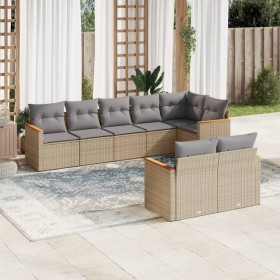 Set Divano da Giardino 8 pz con Cuscini Beige Misto Polyrattan