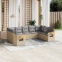 Set Divano da Giardino 9 pz con Cuscini Beige in Polyrattan