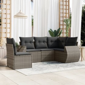 Set Divano da Giardino 5 pz con Cuscini Grigio in Polyrattan