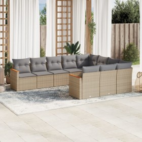 Set Divano da Giardino 10 pz con Cuscini Beige Misto Polyrattan