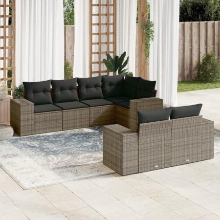 Set Divani da Giardino 7 pz con Cuscini Grigio in Polyrattan