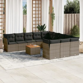 Set Divani da Giardino 12 pz con Cuscini Grigio in Polyrattan