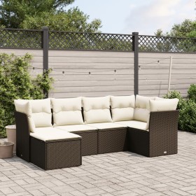 Set Divano da Giardino 6 pz con Cuscini Marrone in Polyrattan