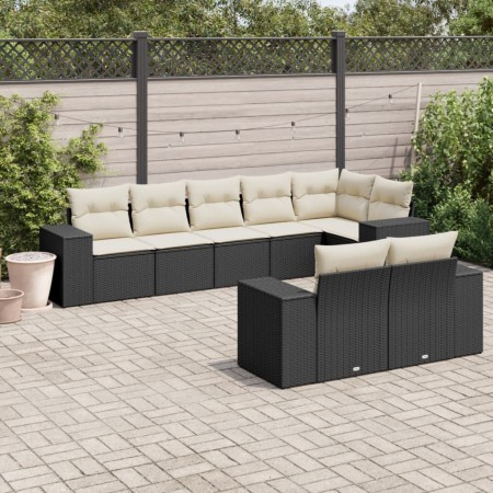 Set Divani da Giardino con Cuscini 8 pz Nero in Polyrattan