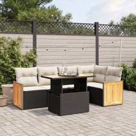 Set Divano da Giardino 6 pz con Cuscini Nero in Polyrattan