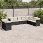 Set Divani da Giardino 10pz con Cuscini in Polyrattan Nero