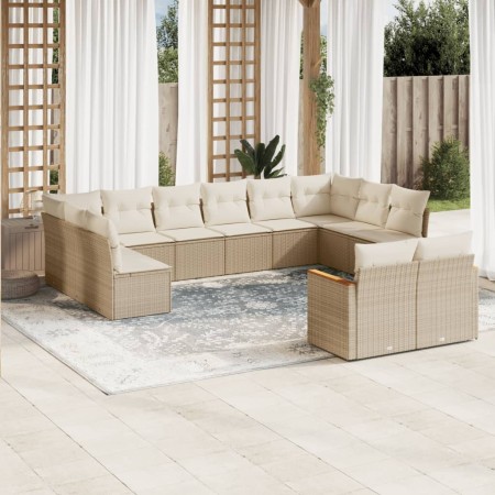 Set Divani da Giardino 12 pz con Cuscini Beige in Polyrattan