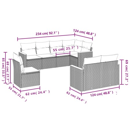 Set Divano da Giardino 8 pz con Cuscini Grigio in Polyrattan