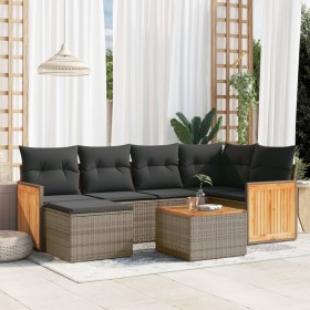 Set Divani da Giardino 7 pz con Cuscini Grigio in Polyrattan