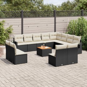 Set Divani da Giardino 13pz con Cuscini Nero in Polyrattan