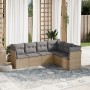 Set Divano da Giardino 6 pz con Cuscini Beige in Polyrattan