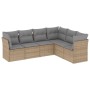 Set Divano da Giardino 6 pz con Cuscini Beige in Polyrattan