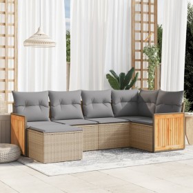 Set Divano da Giardino 6 pz con Cuscini Beige in Polyrattan