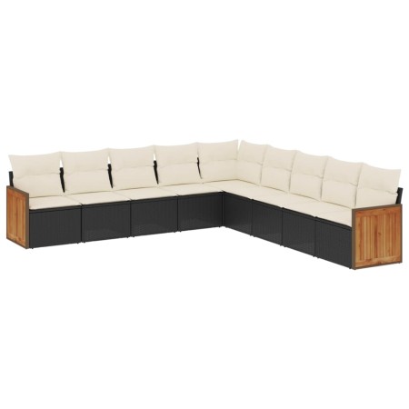 Set Divani da Giardino 9 pz con Cuscini Nero in Polyrattan