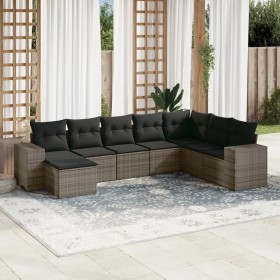 Set Divano da Giardino 8 pz con Cuscini Grigio in Polyrattan