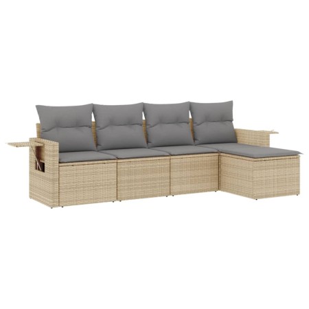 Set Divano da Giardino 5 pz con Cuscini Beige in Polyrattan