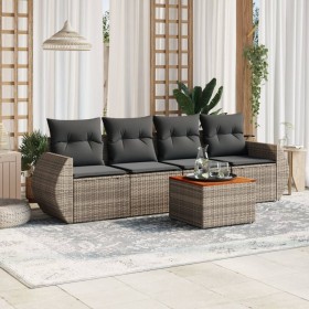 Set Divano da Giardino 5 pz con Cuscini Grigio in Polyrattan