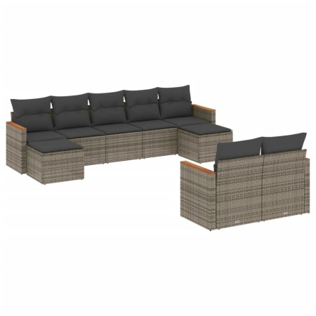 Set Divano da Giardino 9 pz con Cuscini Grigio in Polyrattan