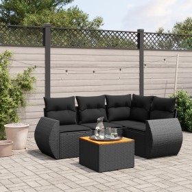 Set Divani da Giardino 5 pz con Cuscini in Polyrattan Nero