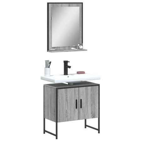 Set Mobili da Bagno 2 pz Grigio Sonoma in Legno Multistrato