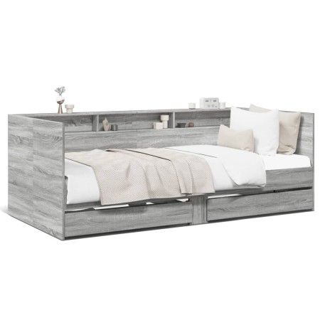 Divano Letto con Cassetti Grigio Sonoma 90x190 cm Multistrato