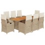 Set Pranzo da Giardino 9 pz con Cuscini Beige Misto Polyrattan