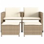 Divano Giardino 2 Posti con Tavolo e Sgabelli Beige Polyrattan